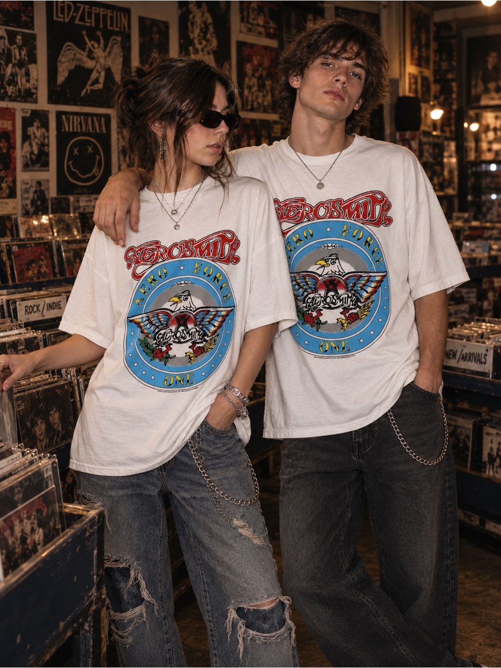 Aerosmith Aero Force One Oversized Graphic Band Tee NWOT Rocker Merch